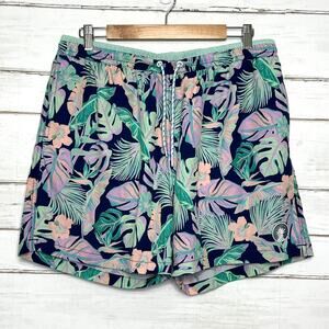 Chubbies Swim Trunks Tropical Floral Print Elastic Waist Drawstring Size XL